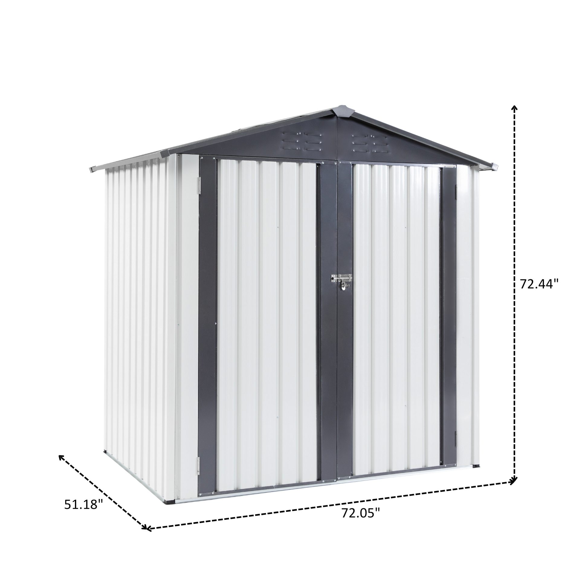 Xwt014 Garden Metal Storage Shed Gray White 6X4X6Ft Outdoor Storing Tools Rainproof Hinge Door Version Grey Metal