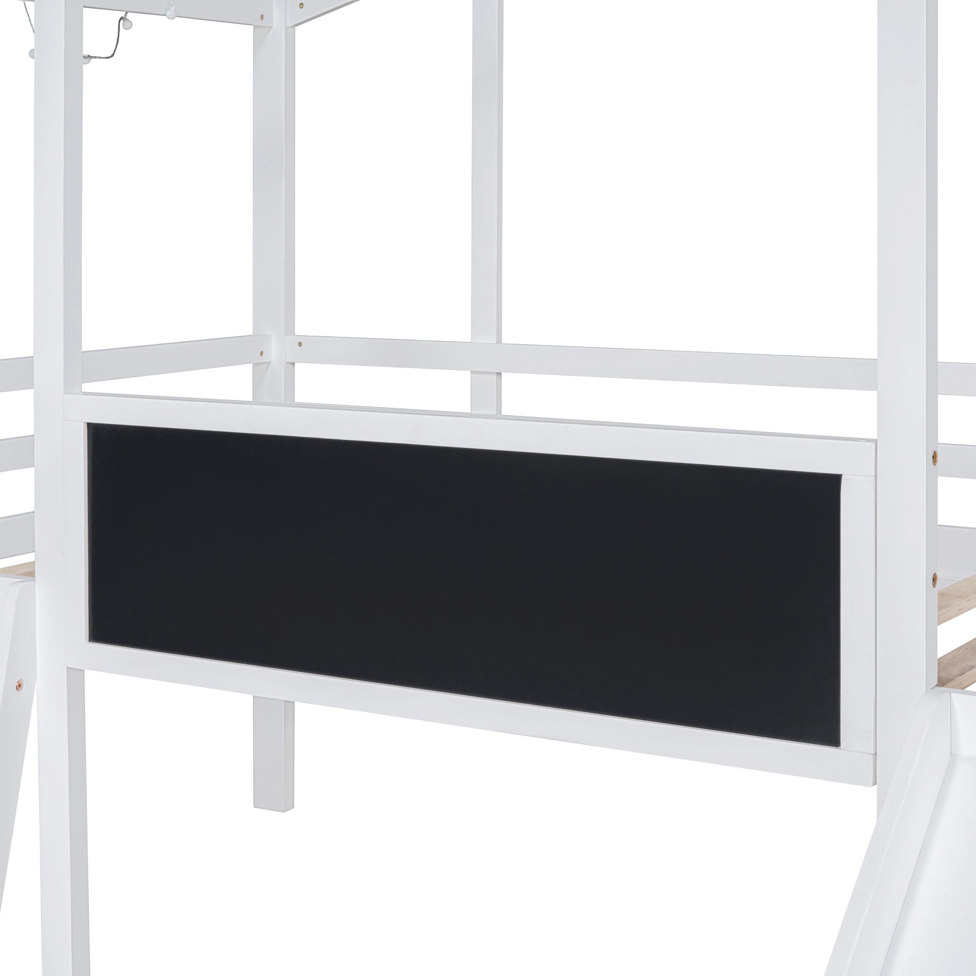 Twin Size Loft Bed With Ladder And Slide, House Bed With Blackboard And Light Strip On The Roof, White Twin White Solid Wood Mdf