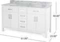 61'' Bathroom Vanity With Marble Top & Double Ceramic Sinks, 4 Drawers, 4 Doors, White White Plywood