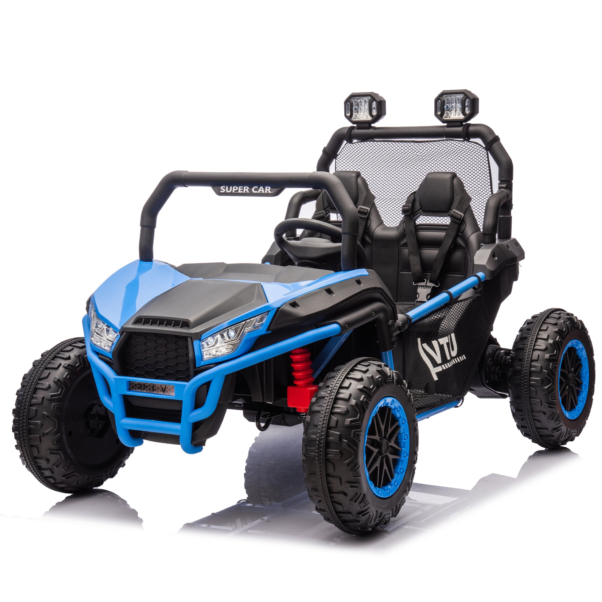 24V Two Seater Kids Ride On Utv W Parents Control,400W Super Power,Four Wheel Suspension,Led Light With Rear Searchlight,Bluetooth,Mp3,Music,Rear Storage Space,Speeds 3.73 4.97Mph For Kids Aged 3 . Blue 50 99 Lbs Polypropylene