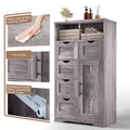 5 Drawers Storage Cabinet With Adjustable Shelves, Bathroom Cabinet With Doors, Floor Cabinet For Living Room, Bedroom Or Entryway,Grey Grey Wood