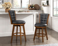 Swivel Counter Height Chairs Set Of 2, Button Tufted Upholstered Seat And Back Chestnut Finish Solid Wood Dining Furniture Chestnut Dining Room Solid Wood