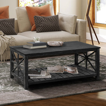 52''W Handcrafted Coffee Table In Front Of The Sofa Or Loveseat For Living Room Antique Black Color Antique Black Ergonomic Primary Living Space American Design Floor Mount Open Storage Coffee & End Tables Rectangular Solid Wood Mdf Mdf