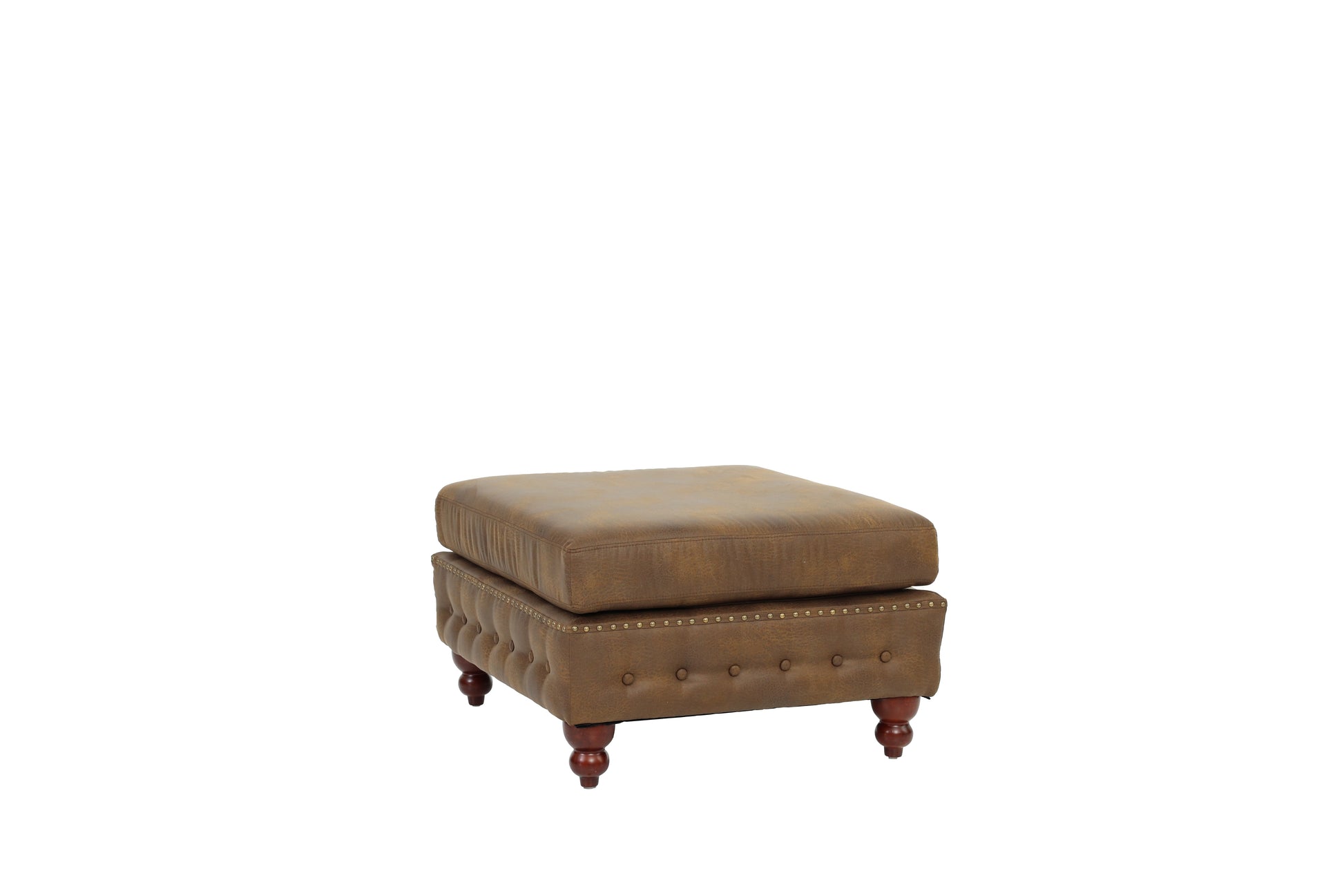 1Pc Cocktail Ottoman Dark Coffee Tufted Wooden Legs Living Room Furniture Dark Coffee Faux Leather Wood Primary Living Space Solid Contemporary,Luxury,Traditional Rubberwood Rectangle Nailhead Trim