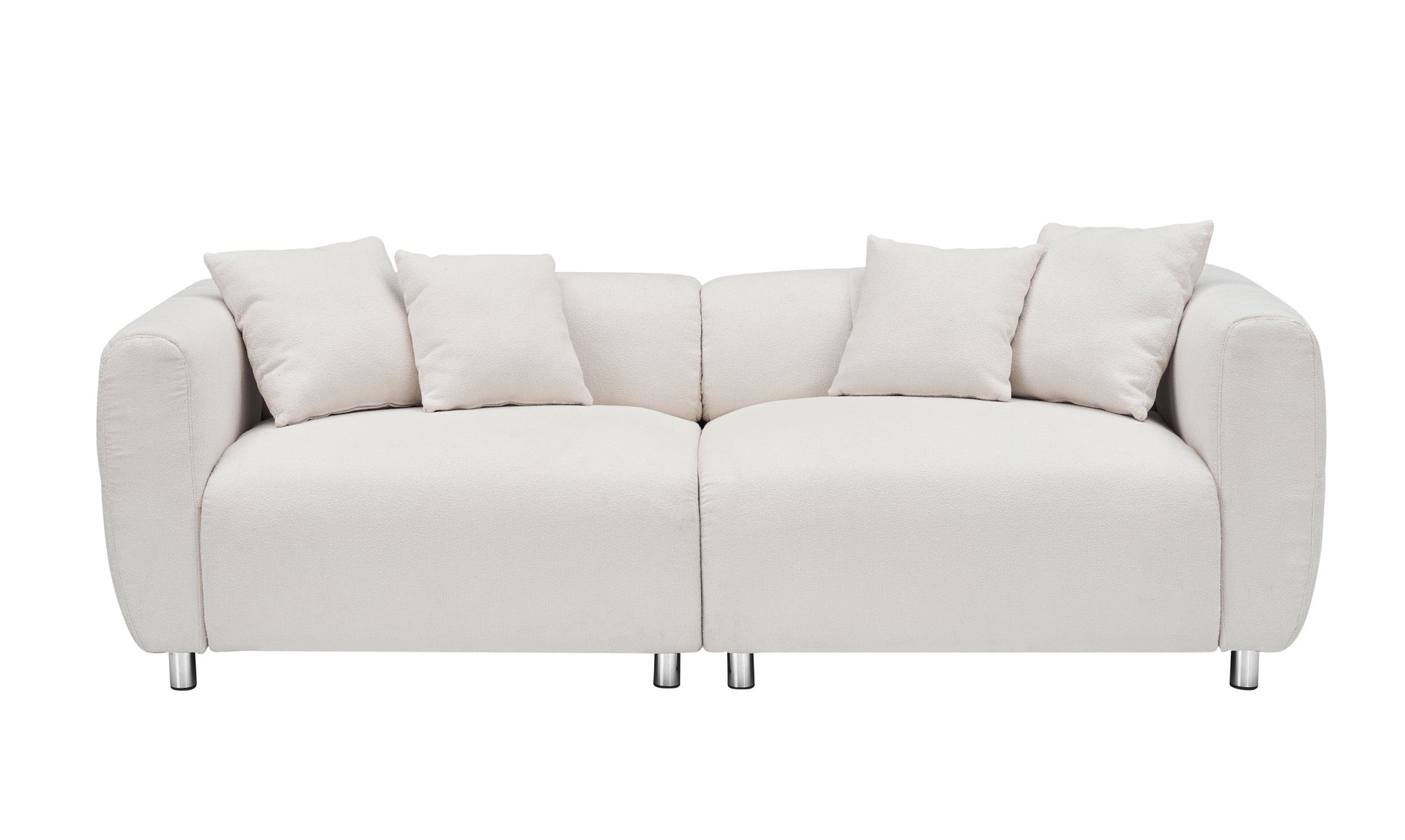 89 Inch Sofa For Living Room, Fashion Sofa With Metal Legs, 3 Seater Sofa, Solid Wood Frame Couch With 4Pillows, For Apartment Office Living Room White Beige Cotton Linen,Teddy 3 Seat