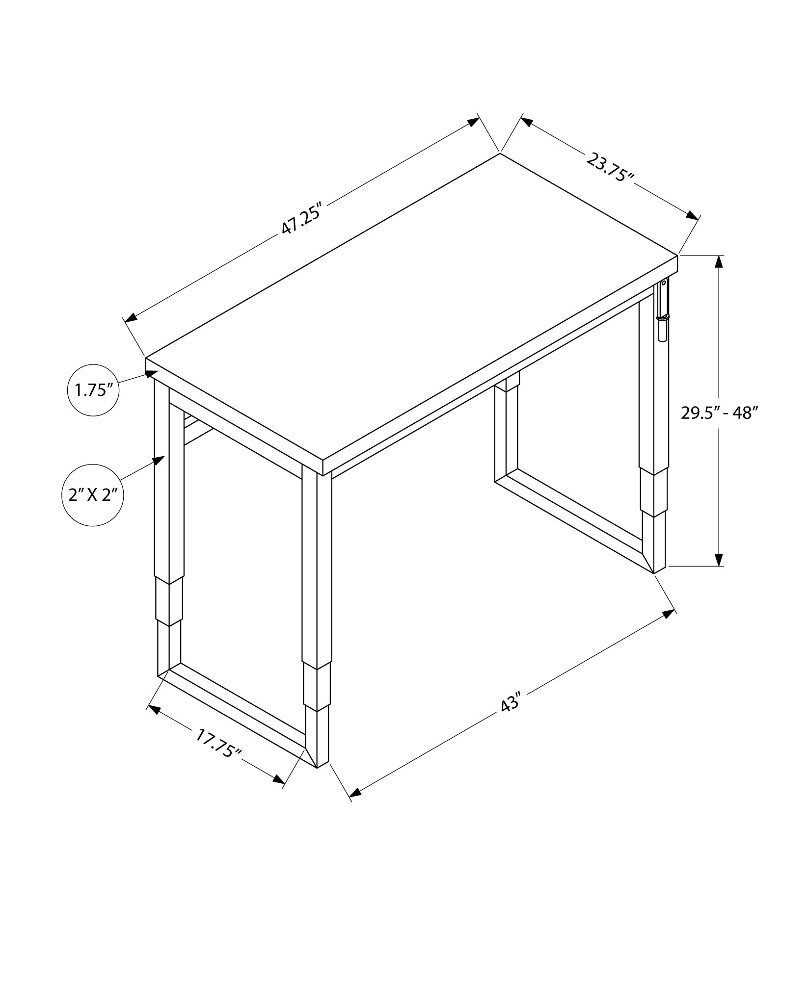 Computer Desk, Home Office, Standing, Adjustable, 48"L, Work, Laptop, Natural Laminate, Black Metal, Contemporary, Modern Natural Particle Board