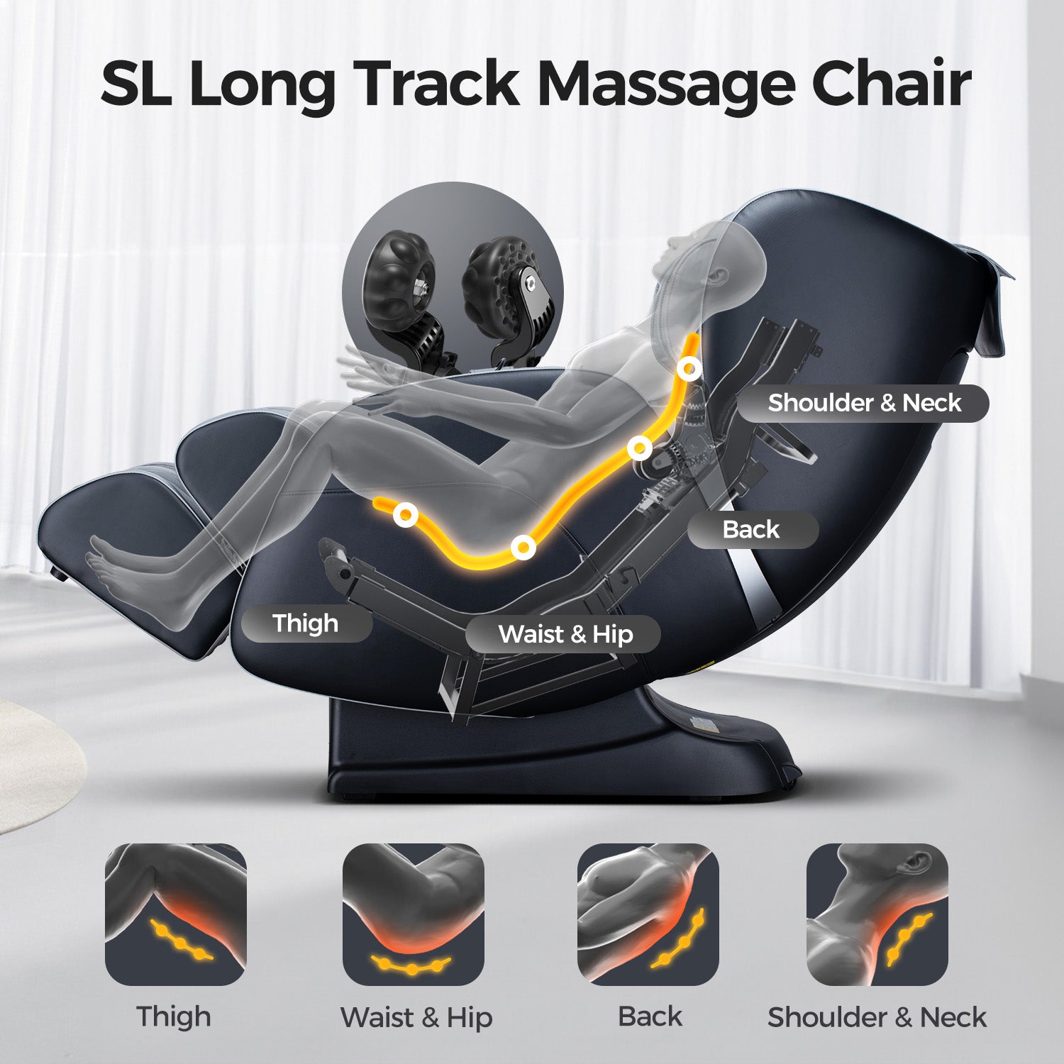 Bosscare 3D Shiatsu Recline Massage Zero Gravity Full Body Chair With Waist Heating Black Black Leather Leather