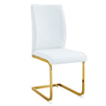 Luxury Simple Arch Chair Set Of 4 White Pu Material High Resilience Dining Chair With Arched Metal Gold Leg. White Gold Metal,Pu