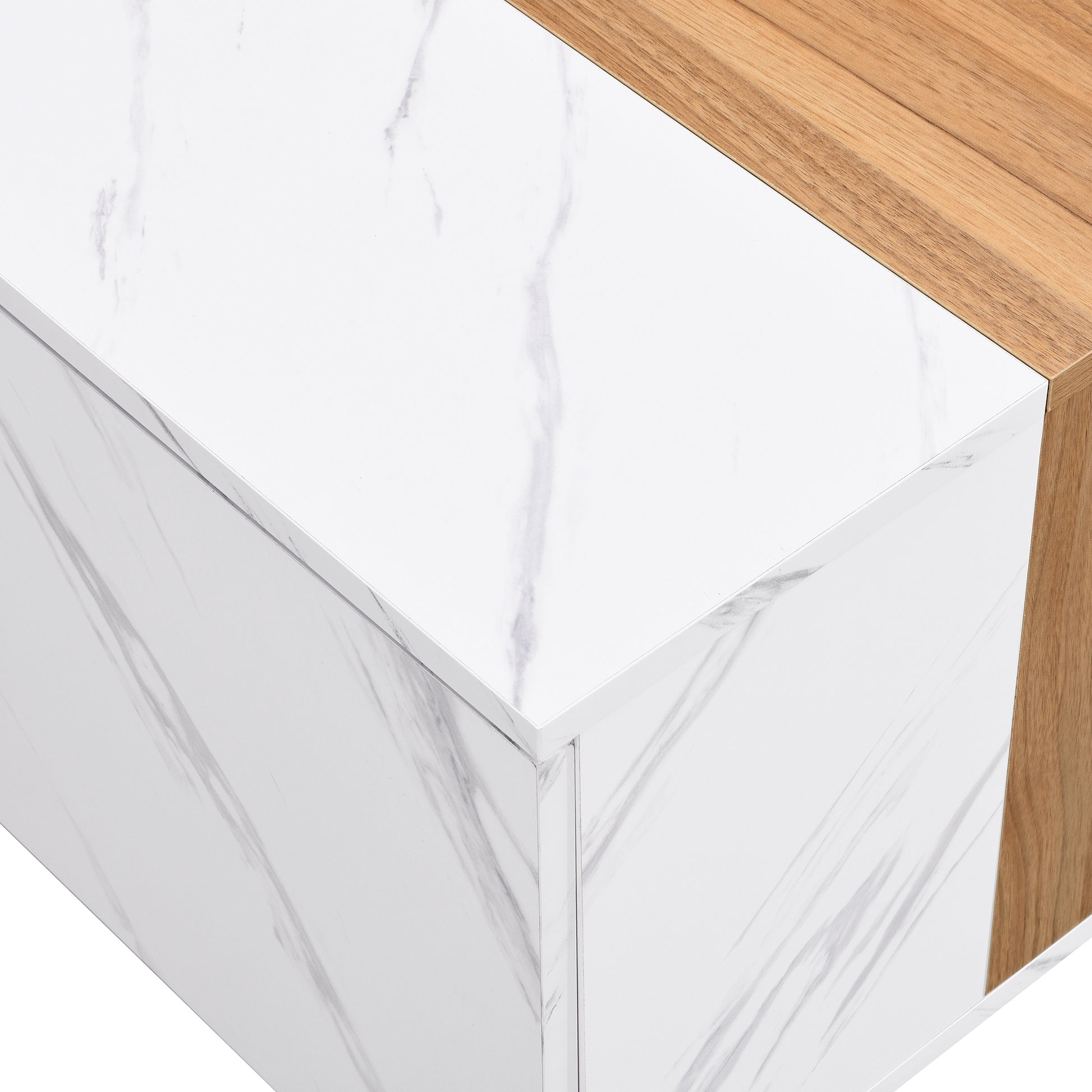 Modern 35.4 X 23.6 Inch Two Tone Coffee Table With Faux Marble And Walnut Wood Grain Finish, Rectangular Center Table With 2 Storage Drawers, Practical Cocktail Table For Living Room, White White Primary Living Space Drawers Rectangular Particle Board