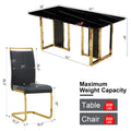 Table And Chair Set. Modern Dining Table With Mdf Top And Beautiful Mdf Legs. Equipped With Comfortable Pu Chairs And Metal Legs. Suitable For A Wide Range Of Decorative Styles. Black Seats 8 Mdf