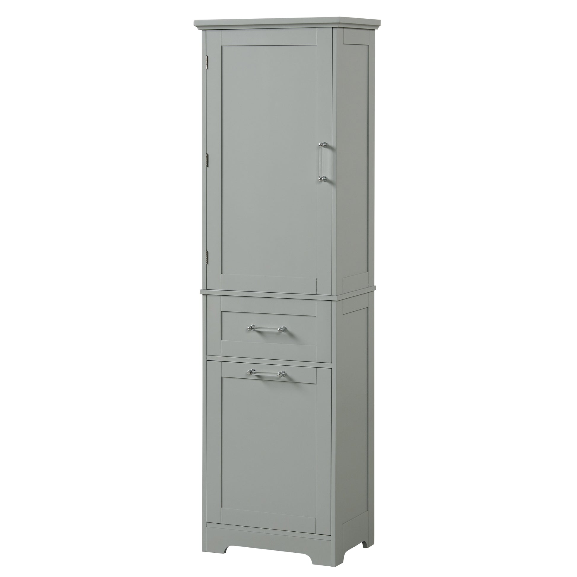 Tall Bathroom Storage Cabinet, Freestanding Storage Cabinet With Two Different Size Drawers And Adjustable Shelf, Mdf Board With Painted Finish, Grey Grey Mdf