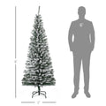 Homcom 6' Tall Unlit Snow Flocked Slim Artificial Christmas Tree With Realistic Branches And 492 Tips Green Plastic