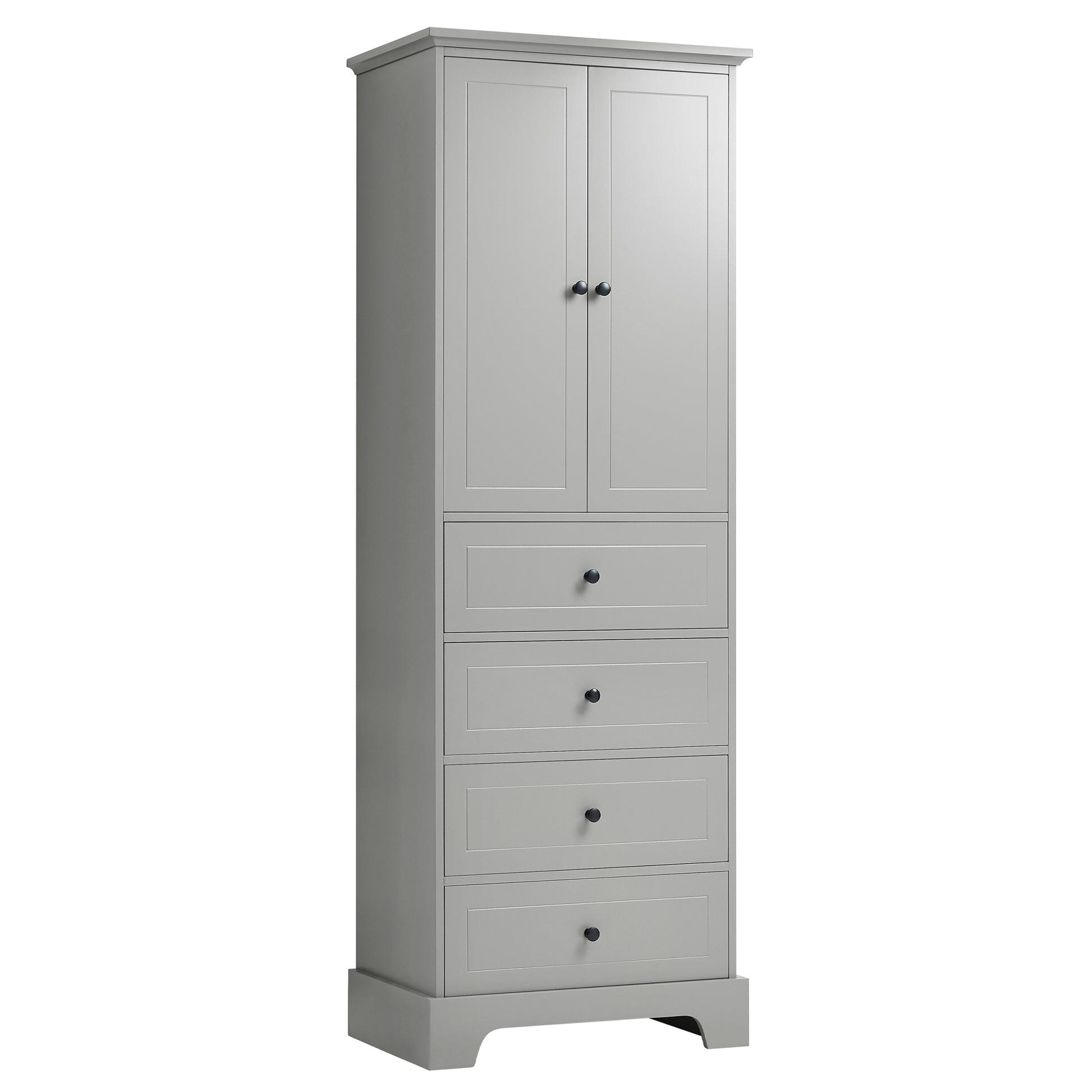 Storage Cabinet With 2 Doors And 4 Drawers For Bathroom, Office, Adjustable Shelf, Mdf Board With Painted Finish, Grey Grey Mdf