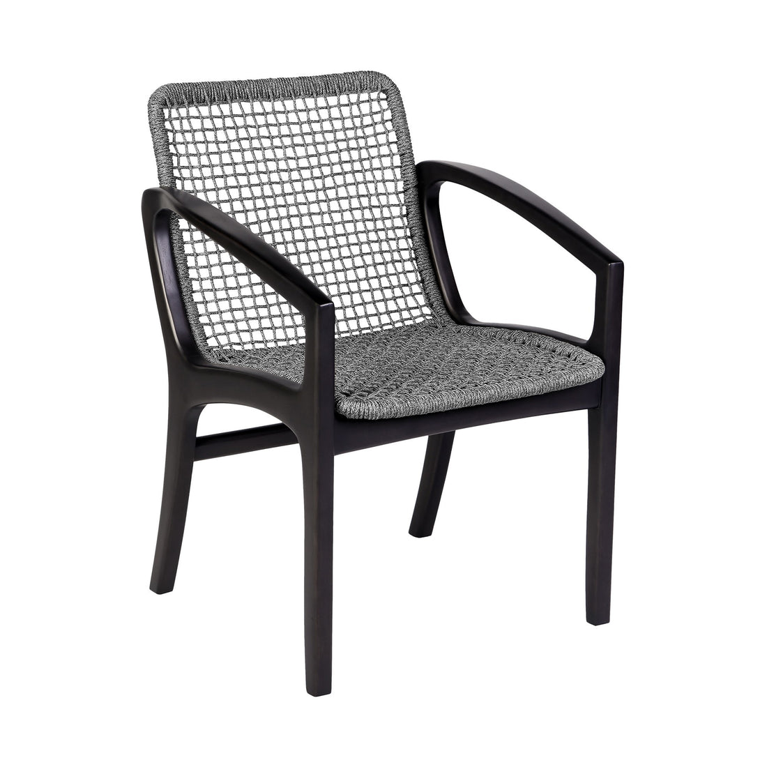 Tye 25 Inch Patio Dining Chair, Dark Eucalyptus Wood, Gray Rope Seating Gray Wood