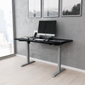 Techni Mobili Adjustable Sit To Stand Desk, Black Black Height Adjustable & Standing Desks Office Modern Automatic Floor Mount Rectangular Particle Board T Shape