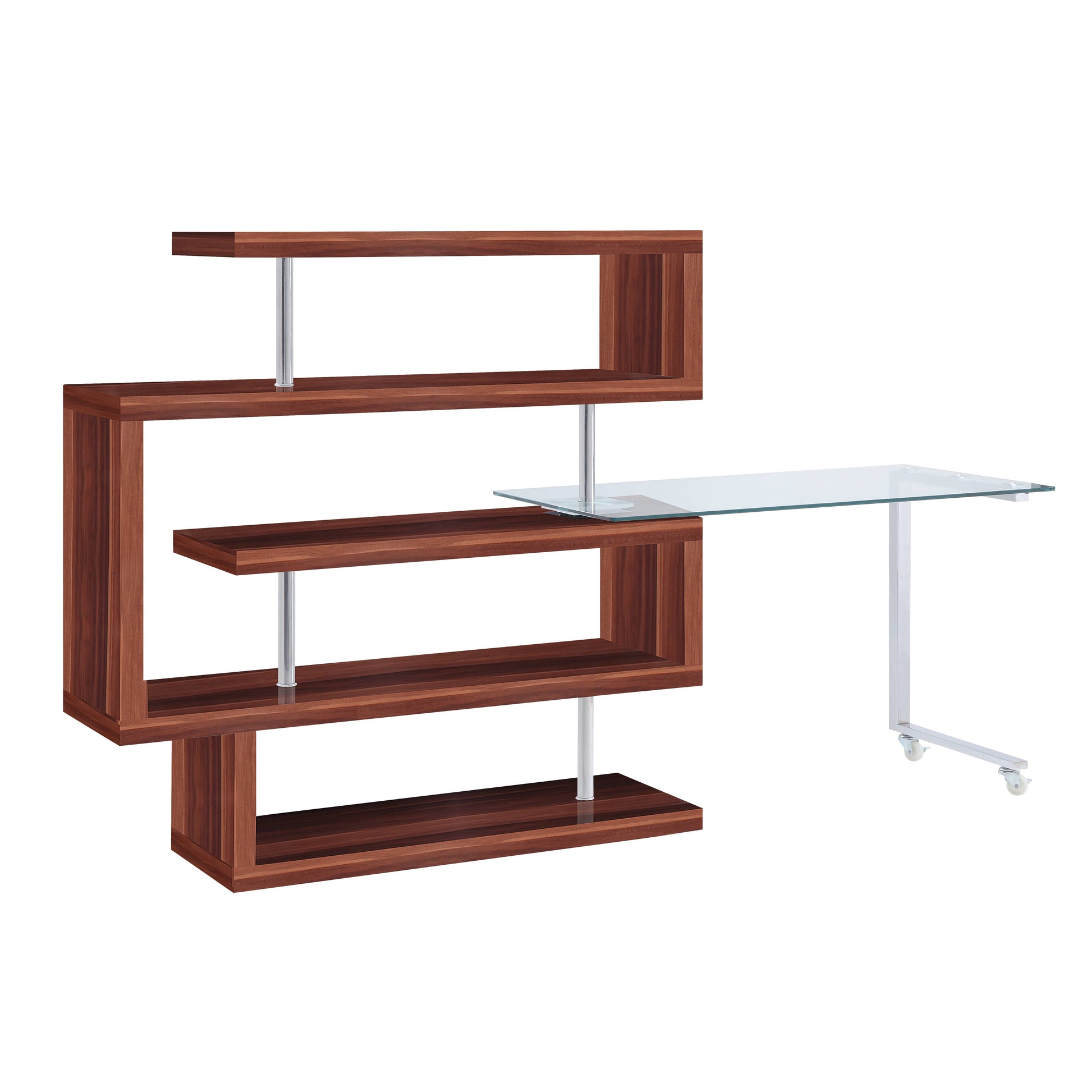 Buck Ii Clear Glass, Chrome High Gloss Finish Writing Desk With Shelf Walnut Synthetic Wood