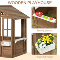 Outsunny Kids Wooden Playhouse, Outdoor Garden Games Cottage, With Working Door, Windows, Flowers Pot Holder, 47