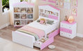 3 Pieces Bedroom Sets, Twin Size House Shaped Wooden Bed With Storage Drawers, Nightstand With Colorblock Design And House Shaped Stroage Rack, Pink White Twin White Pink 3 Piece Set Wood