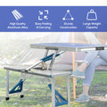 Outsunny Folding Picnic Table With Umbrella Hole, Aluminum Suitcase Portable Outdoor Table With Bench, Patio, Porch Or Camping Table And Chair Set, Ocean Blue Blue Mdf