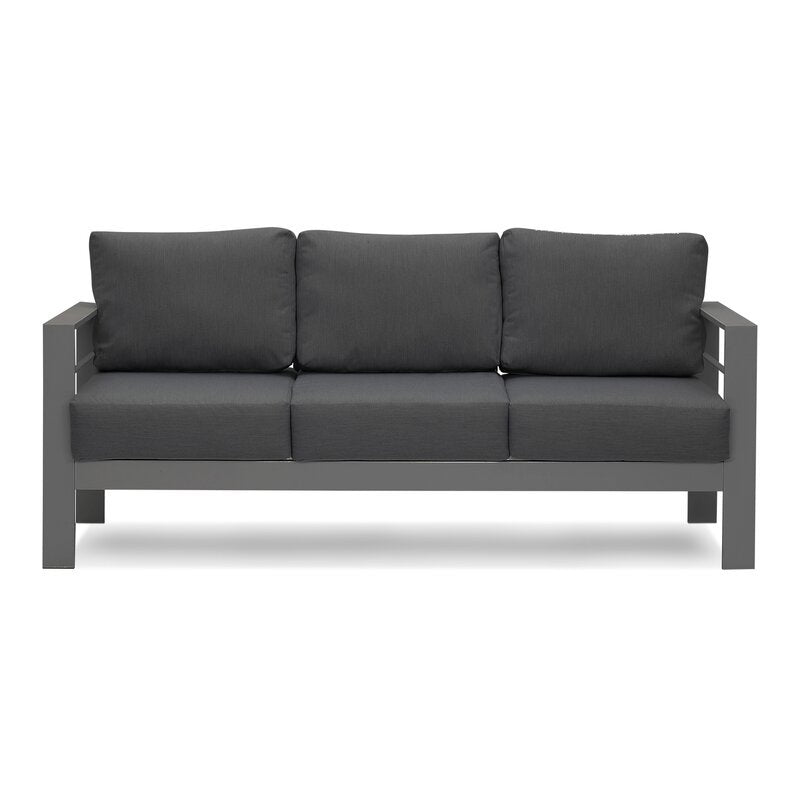 5 Pieces Outdoor All Weather Conversation Set, Sectional Sofa, Aluminum Couch Dark Gray Cushions Grey Aluminium