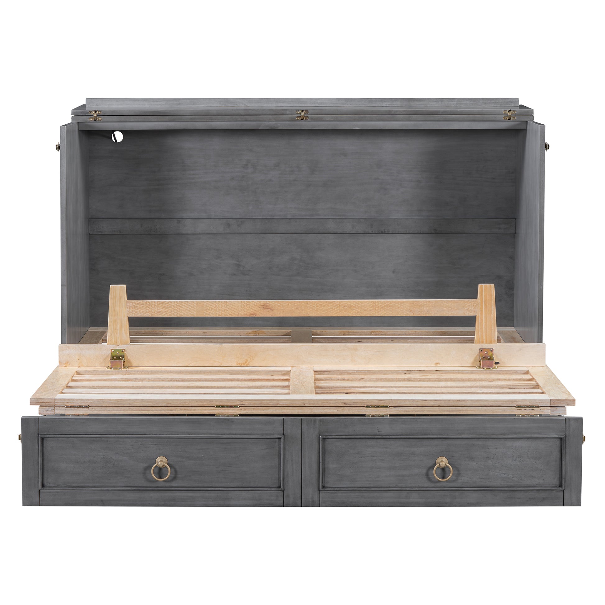 Queen Murphy Bed With Large Drawers,Gray Queen Gray Plywood