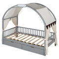 Twin Size Bed With Arched Roof And 2 Drawers, Gray Twin Gray Plywood