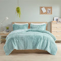 Shaggy Long Fur Comforter Mini Set Twin Blue Polyester