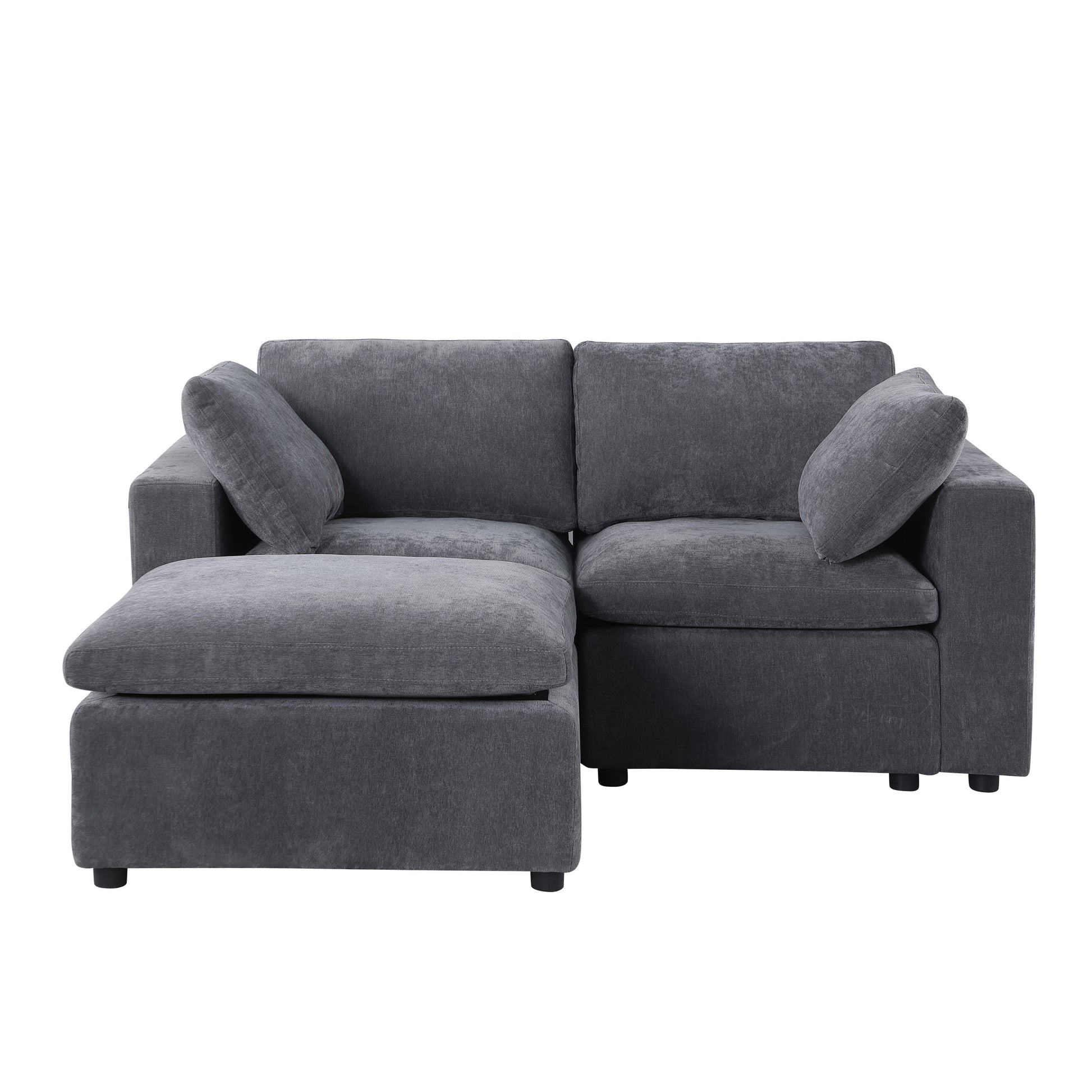 68.5" Loveseat Sofa With Ottoman Modular Sectional Beautiful Seat Couch Small L Shaped Upholstered Couch For Living Room Apartment Small Space, Chenille Grey Grey Fabric 3 Seat