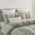 3 Piece Striped Cotton Comforter Set Sage King Cal King Sage Cotton
