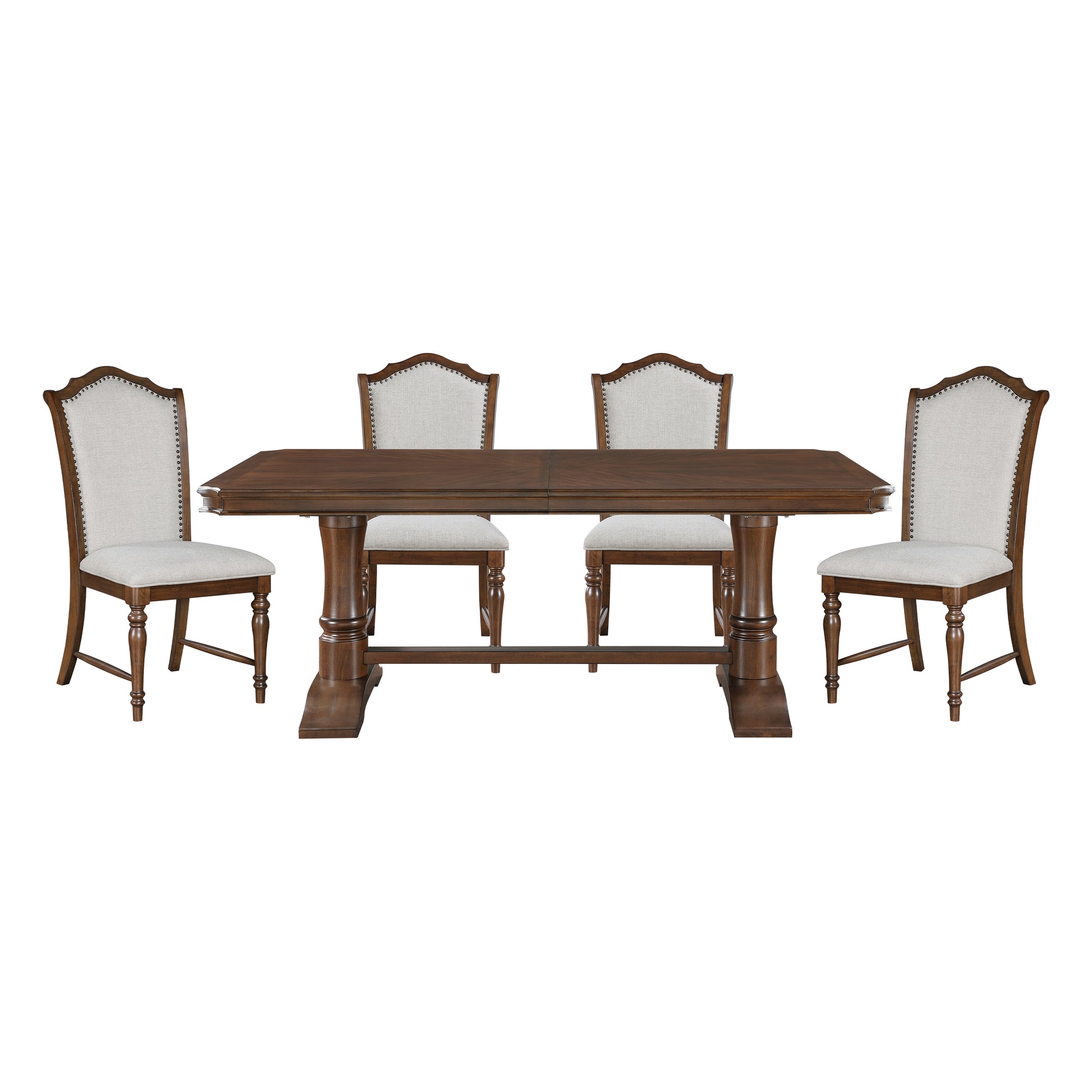 Formal Traditional Dining Set 5Pc Table With Extension Leaf And 4 Side Chairs Cherry Finish Fabric Upholstery Trim Wooden Furniture Wood Wood Cherry Seats 4 Wood Dining Room Self Storing Leaf