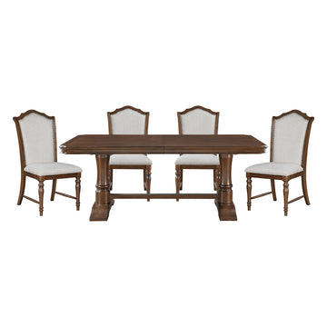 Formal Traditional Dining Set 5Pc Table With Extension Leaf And 4 Side Chairs Cherry Finish Fabric Upholstery Trim Wooden Furniture Wood Wood Cherry Seats 4 Wood Dining Room Self Storing Leaf