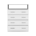 Four Drawer Dresser, Superior Top, One Open Shelf, White White Solid Wood Mdf Engineered Wood