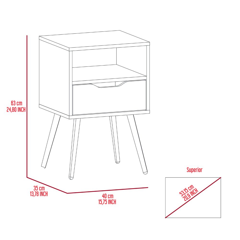 Otom Nightstandsuperior Top, One Open Shelf, One Drawer, Four Legs Smokey Oak White Multicolor 1 Drawer Bedroom Rectangle Modern Shelf Particle Board Particle Board