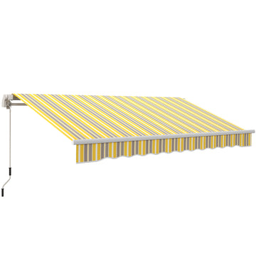 Outsunny 12' X 10' Retractable Awning Patio Awnings Sun Shade Shelter With Manual Crank Handle, 280G M Uv & Water Resistant Fabric And Aluminum Frame For Deck, Balcony, Yard, Yellow And Gray Yellow Grey Aluminum