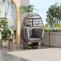 Outdoor Swivel Chair With Cushions, Rattan Egg Patio Chair With Rocking Function For Balcony, Poolside And Garden Natural Wicker Grey Cushion Natural Grey Wicker