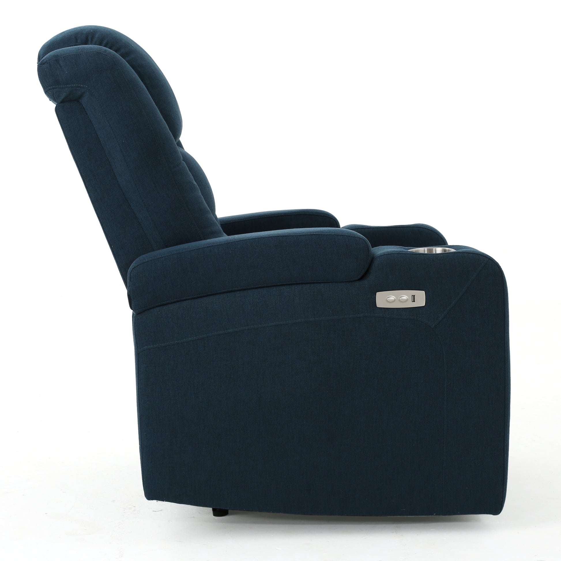 33" Wide Power Standard Recliner Chair With Arm Storage With Usb Navy Blue Fabric