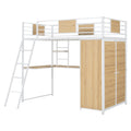 Twin Size Loft Bed With L Shape Desk And Wardrobe, White Twin White Metal & Wood