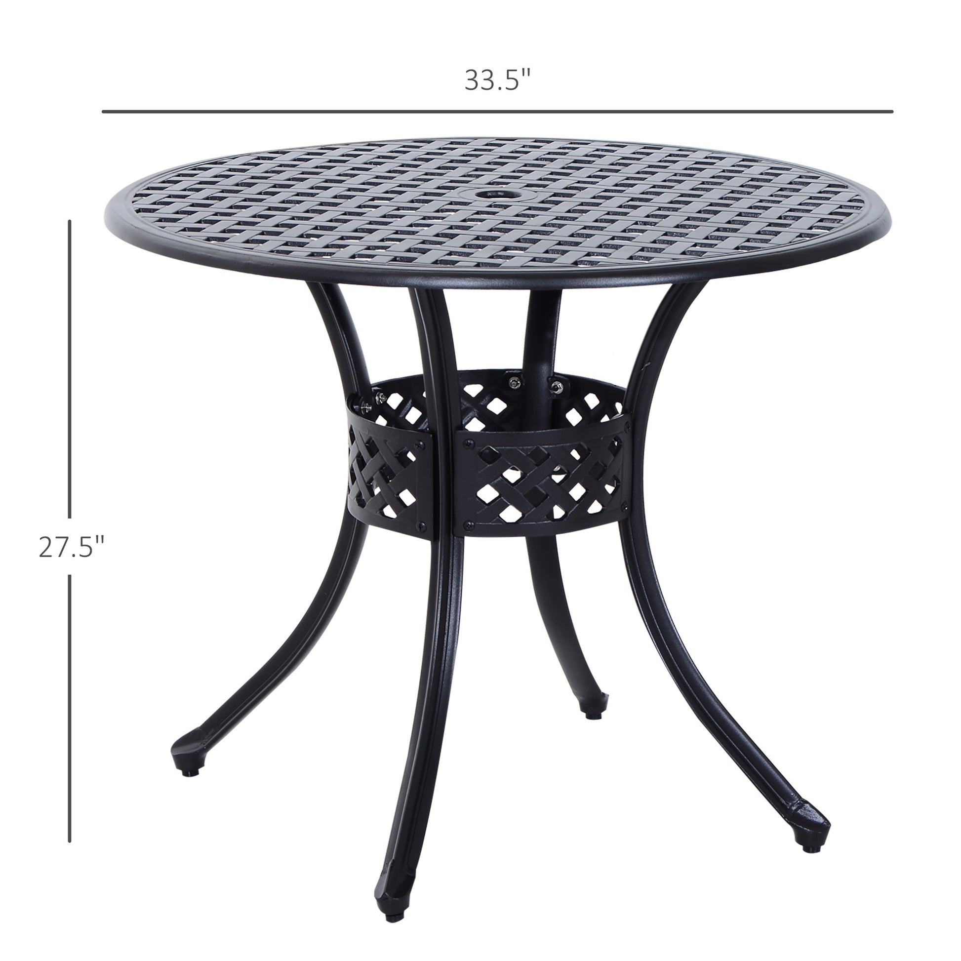 Outsunny 33" Patio Dining Table Round Cast Aluminium Outdoor Bistro Table With Umbrella Hole Black Black Aluminum