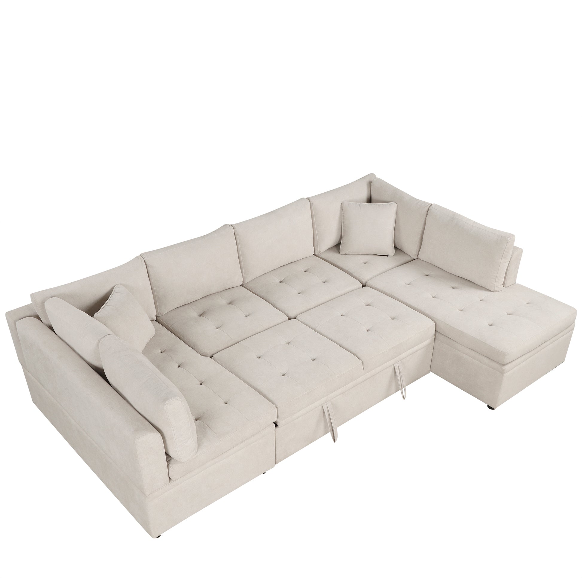 117.3" Oversized Sectional Sofa U Shaped Sofa Couch Pull Out Sofa Bed With Two Throw Pillows For Living Room, Beige Beige Foam Chenille 4 Seat