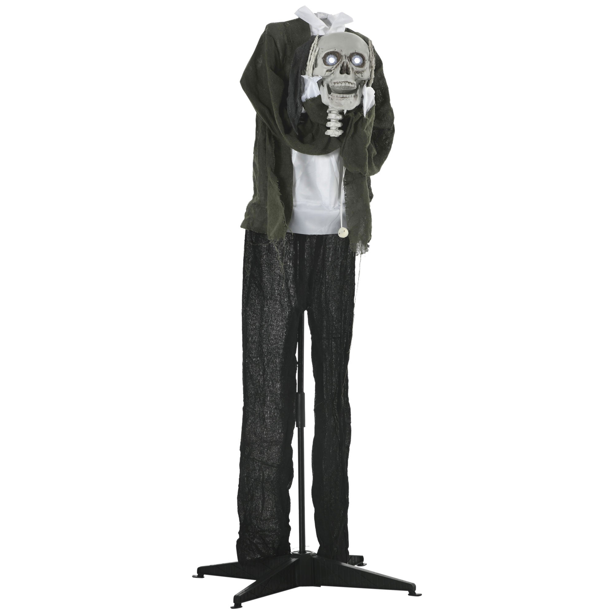 Outsunny 57" Life Size Outdoor Halloween Decorations Hanging Talking Skeleton Ghost, Animated Prop Animatronic Decor With Sound And Motion Activated, Light Up Eyes, Laughter Multicolor Cotton