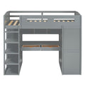 Twin Size Loft Bed With Desk, Wardrobes, 4 Drawers And 4 Shelves Gray Twin Gray Solid Wood