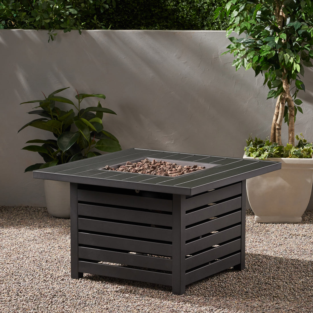 Square Iron Fire Pit 50000Btu Black Iron