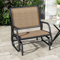 Outsunny Porch Glider, Metal Frame Swing Glider Chair Withmesh Fabric, Curved Armrests And Steel Frame For Garden, Poolside, Backyard, Balcony, Light Mixed Brown Brown Fabric Metal