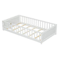 Twin Size Floor Platform Bed With Built In Book Storage Rack, Door,White Twin White American Design Pine