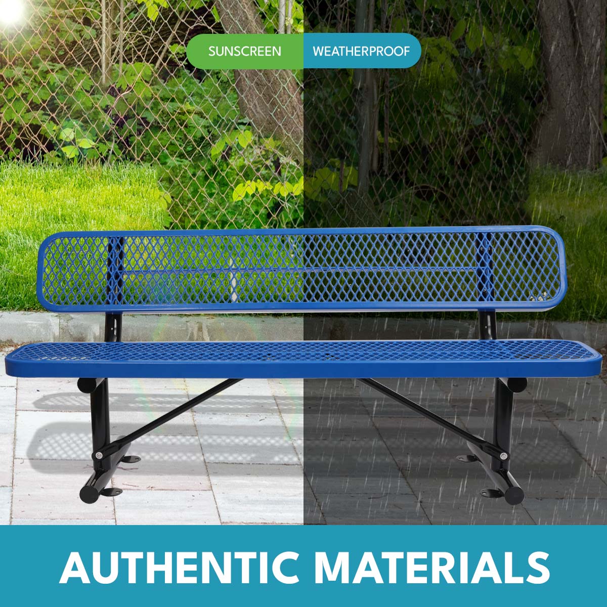 6 Ft. Outdoor Steel Bench With Backrest In Blue Blue Carbon Steel