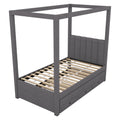 Twin Size Upholstery Canopy Platform Bed With Trundle And Three Storage Drawers, Gray Twin Gray Upholstered