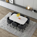 Modern 7 Pieces Dining Table Set, Rectangle Dining Table With 6 Chairs For Dining Room, Kitchen Black Pu Leather