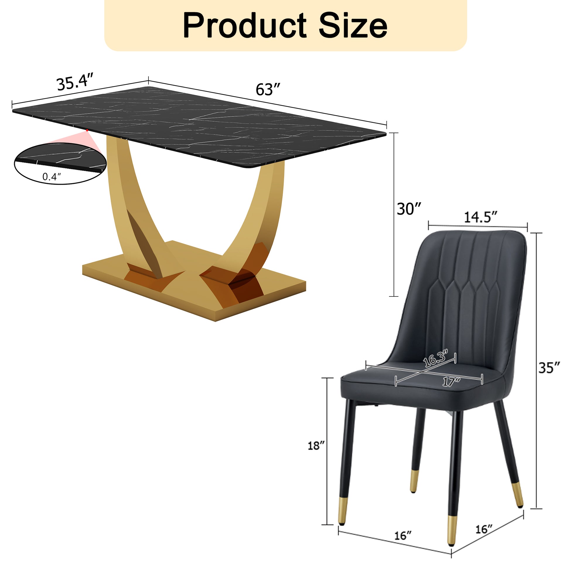 Table And Chair Set.Modern Rectangular Dining Table With Black Textured Stickers Glass Tabletop And Gold Plated Metal Legs.Paried With 6 Comfortable Chairs With Pu Seats And Black Metal Legs. Black Gold Seats 6 Glass Metal