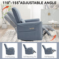 Blue Swivel And Rocker Power Recliner Chair, Heavy Duty Motion Mechanism With Usb And Type C Ports Blue Polyester Power Push Button Metal Primary Living Space Medium Firm Tight Back Heavy Duty American Design Pine Square Arms Fiber Foam And Polyester