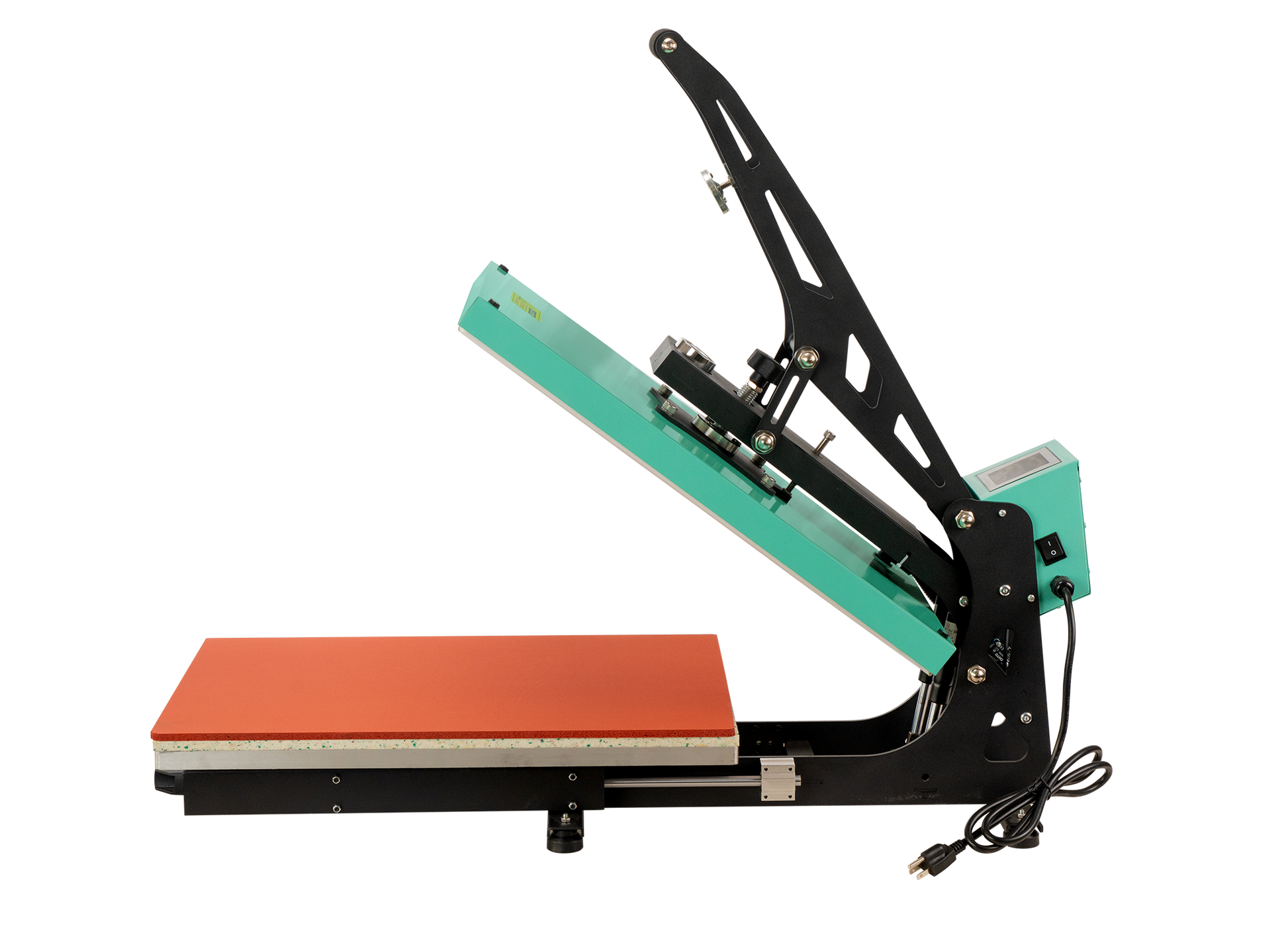 16X24 Semi Automatic Heat Press Machine With Auto Open And Slide Out Base Black Green Aluminium